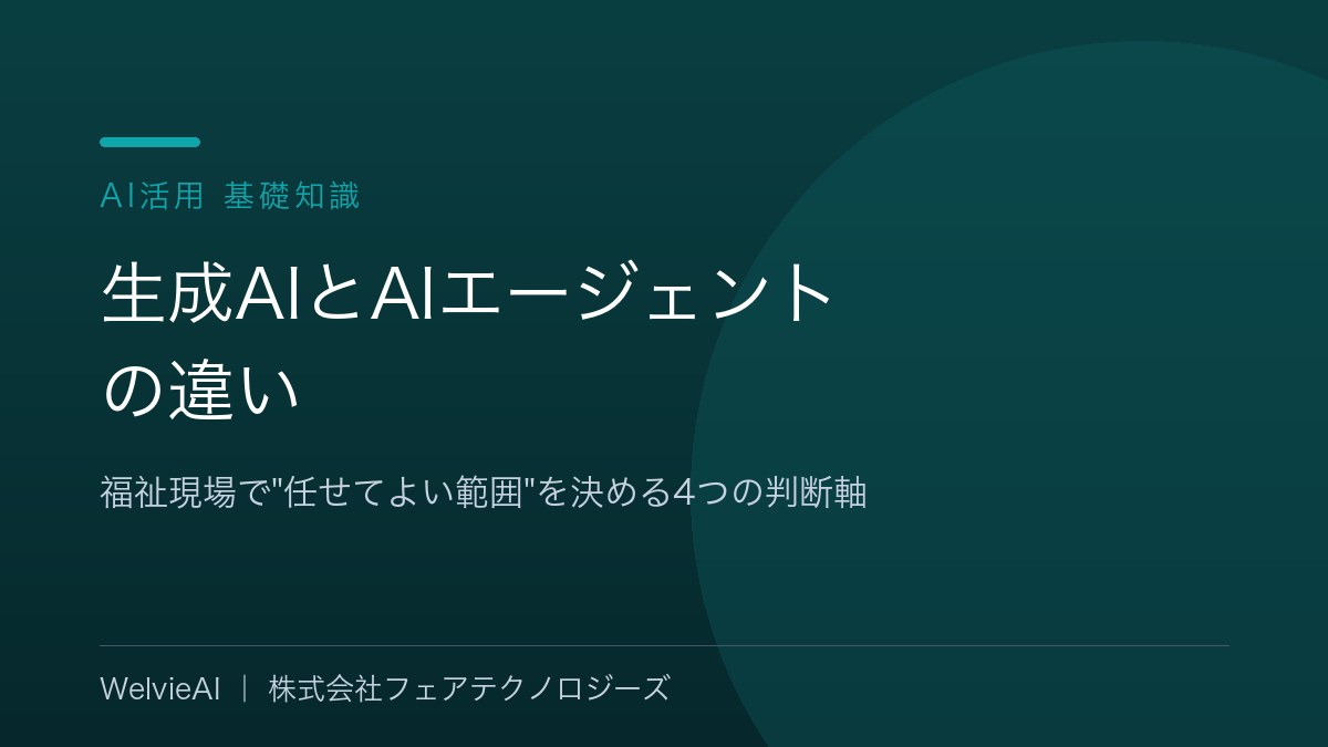 生成AIとAIエージェントの違い【福祉現場の使い分け】｜任せてよい範囲を決める4つの判断軸